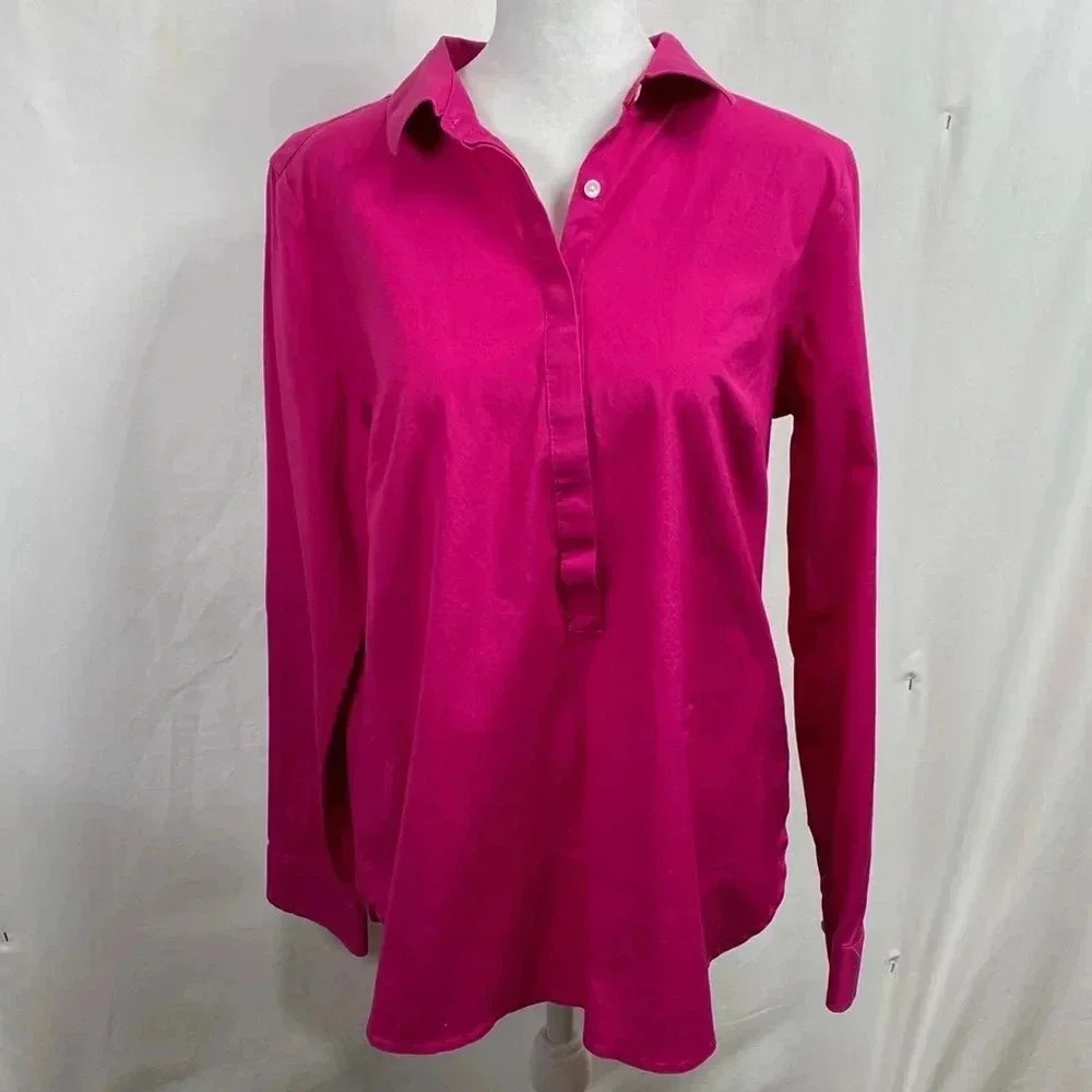 Talbots Pink Long Sleeve 3/4 Button Front Tunic Top in Size 12.
